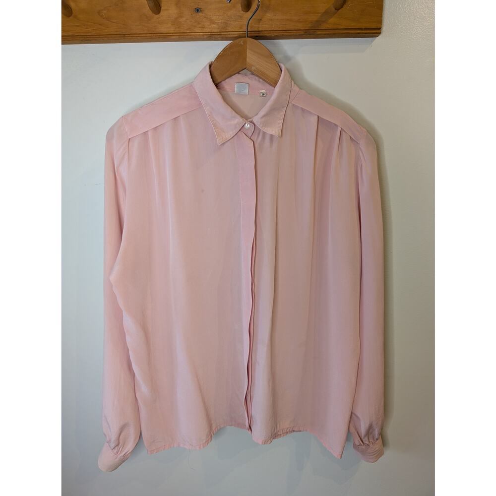 Vintage Einhorn 100% Silk Blush Pink Button Down Blouse Sheer Women's M